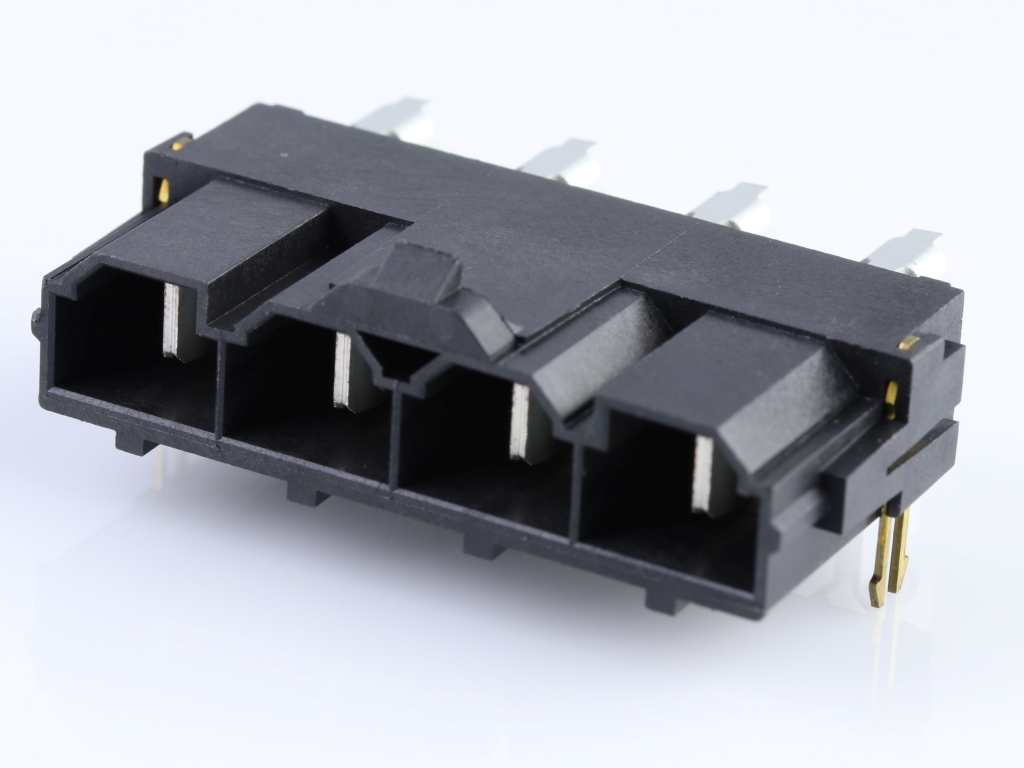 42820-4223 Mini-Fit Sr. Header, Single Row, Right-Angle, 2.36mm PCB Thickness, 0.76µm Gold (Au) Selective Plating, 4 Circuits