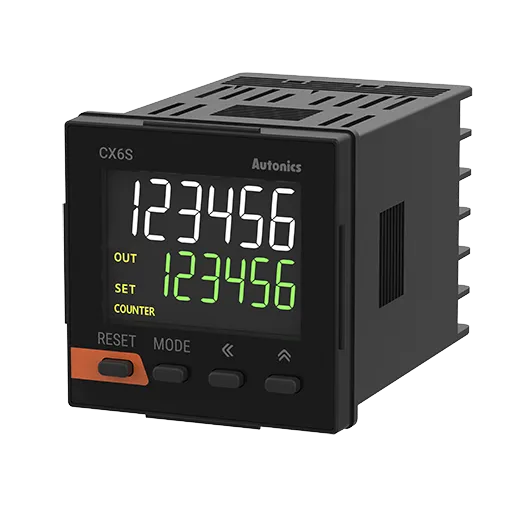 CX6S-1P2 Impulsteller met LCD display 6 getallen 24V 48x48mm, 1 preset