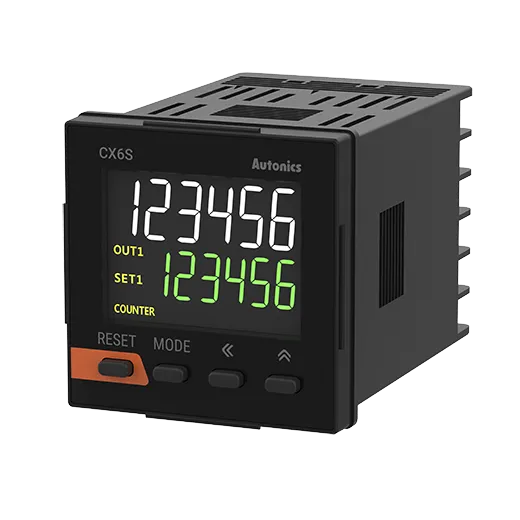 CX6S-2P2 Pulsteller/timer met LCD display 6 getallen 24V 48x48mm, 2 presets