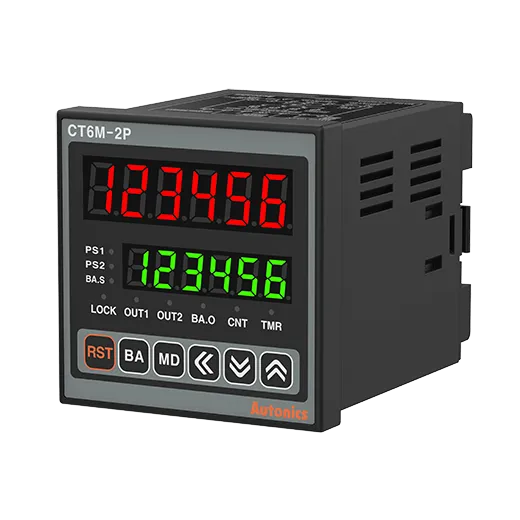 CT6M-2P2 Programmeerbare pulsteller/timer met LED 7-segment display 6 getallen 24V 72x72mm