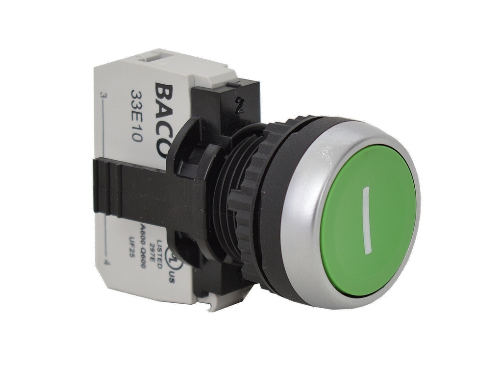 L21AA82B Drukknop Groen, Spring return, 'I', Flush, met NC contact, 22-serie