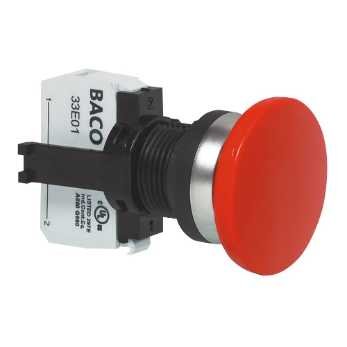 L21AD01C Paddestoelknop Rood, Spring return, met NC contact, 22-serie