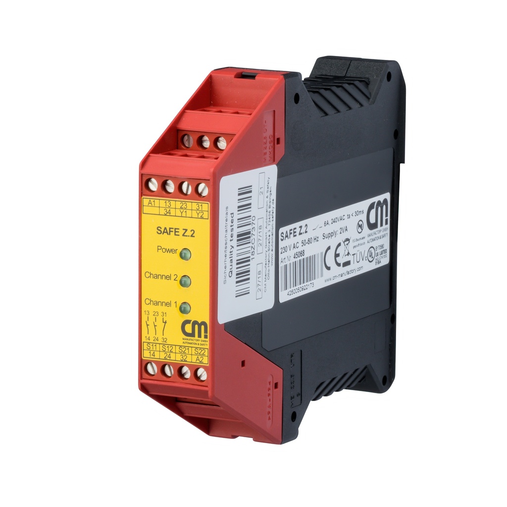 SAFE Z.2 Veiligheidsrelais voor tweehandsschakelingen 24V AC/DC 2xNO, met startbewaking (Riese AR.9673.2000)