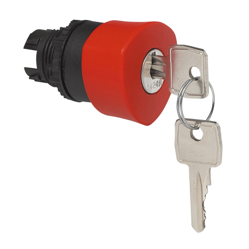 L22GM01 Noodstop Rood, Met sleutel, 22-serie