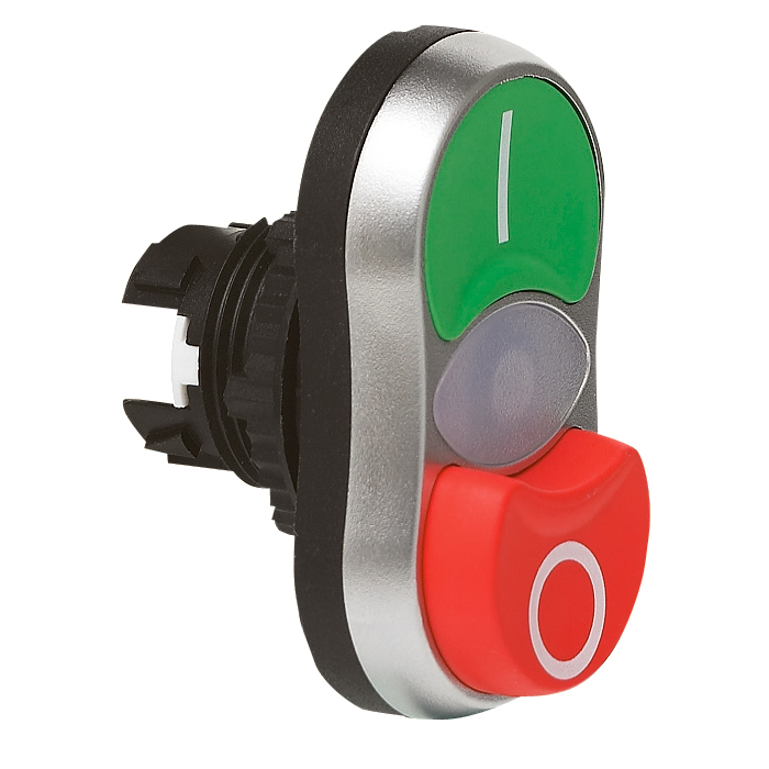 L61QB21 2 drukknoppen Rood, Spring return, 'I / O', Flush, 22-serie